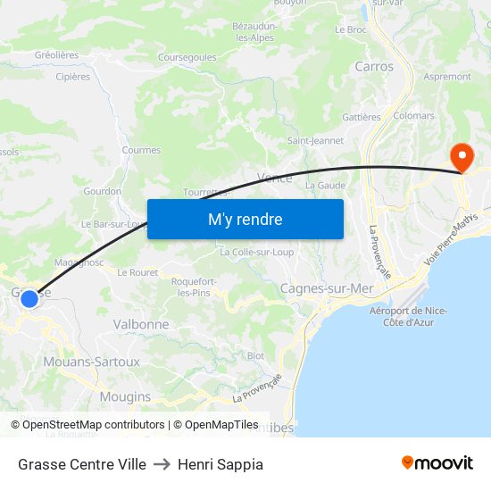 Grasse Centre Ville to Henri Sappia map