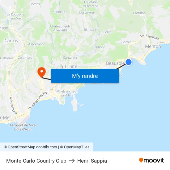 Monte-Carlo Country Club to Henri Sappia map