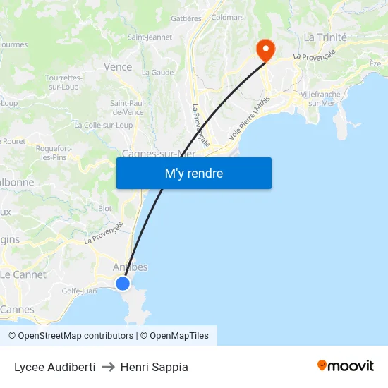 Lycee Audiberti to Henri Sappia map
