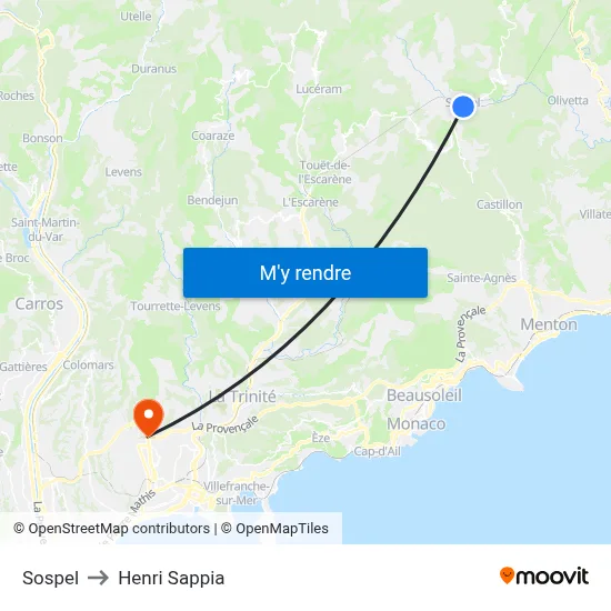 Sospel to Henri Sappia map