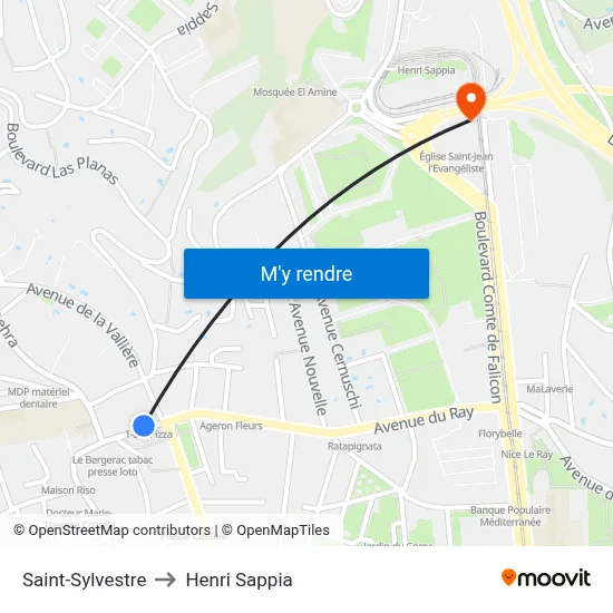 Saint-Sylvestre to Henri Sappia map