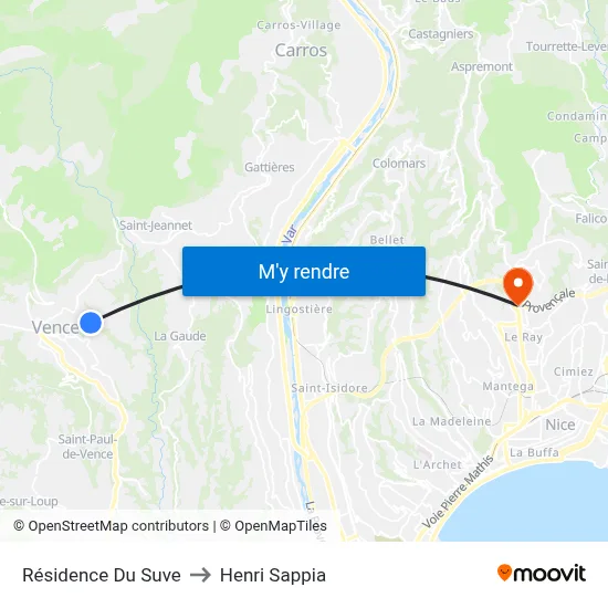Résidence Du Suve to Henri Sappia map