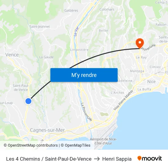Les 4 Chemins / Saint-Paul-De-Vence to Henri Sappia map