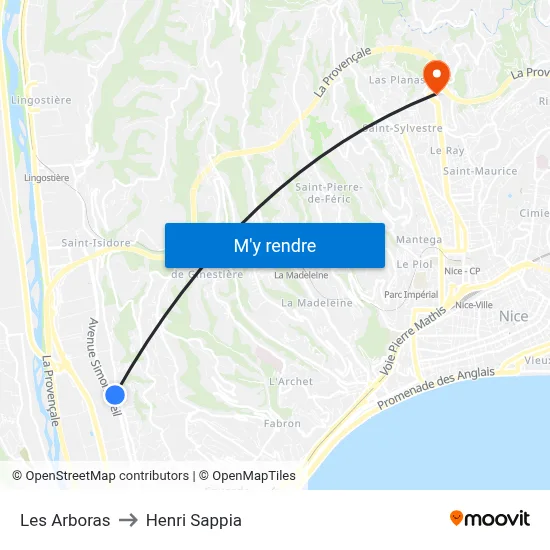 Les Arboras to Henri Sappia map