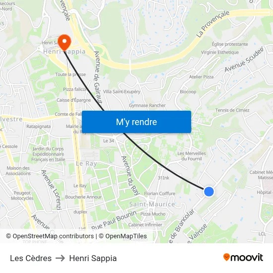 Les Cèdres to Henri Sappia map