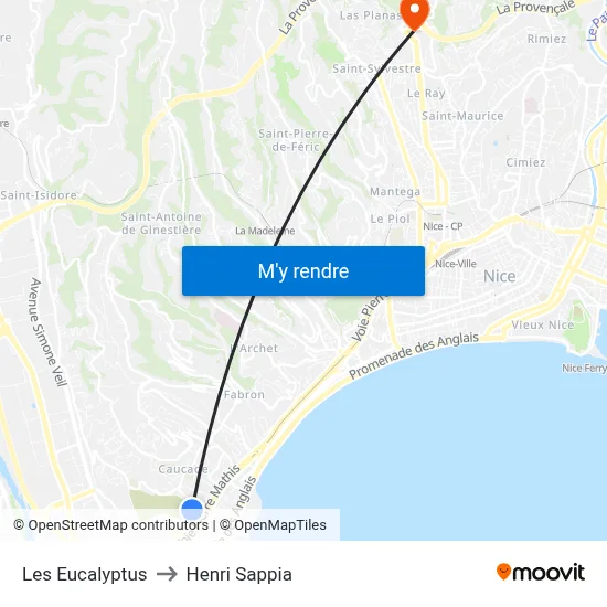 Les Eucalyptus to Henri Sappia map