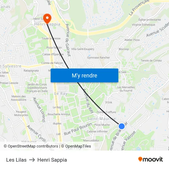 Les Lilas to Henri Sappia map