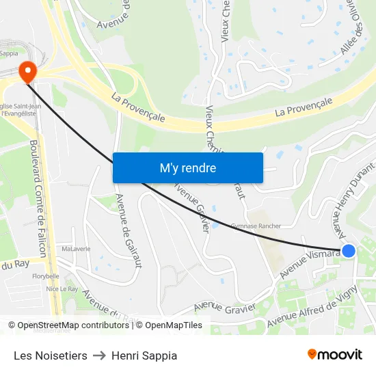 Les Noisetiers to Henri Sappia map