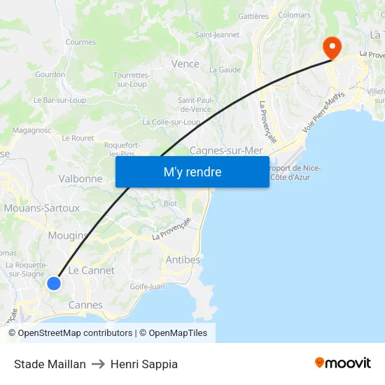 Stade Maillan to Henri Sappia map