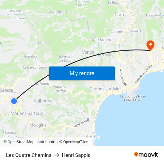 Les Quatre Chemins to Henri Sappia map