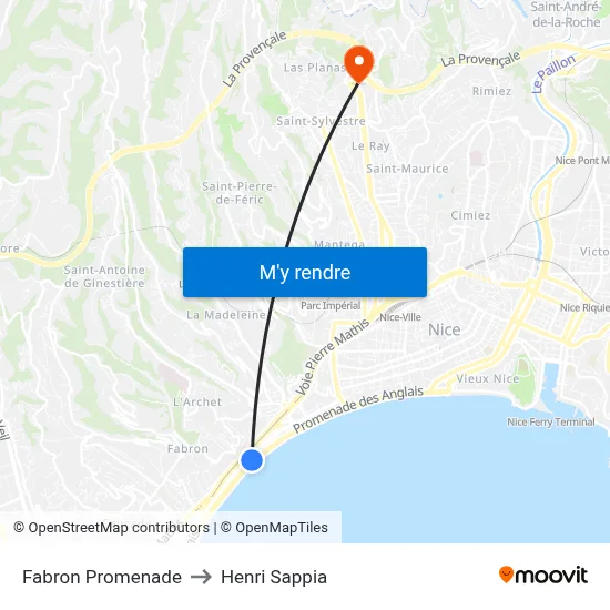 Fabron Promenade to Henri Sappia map