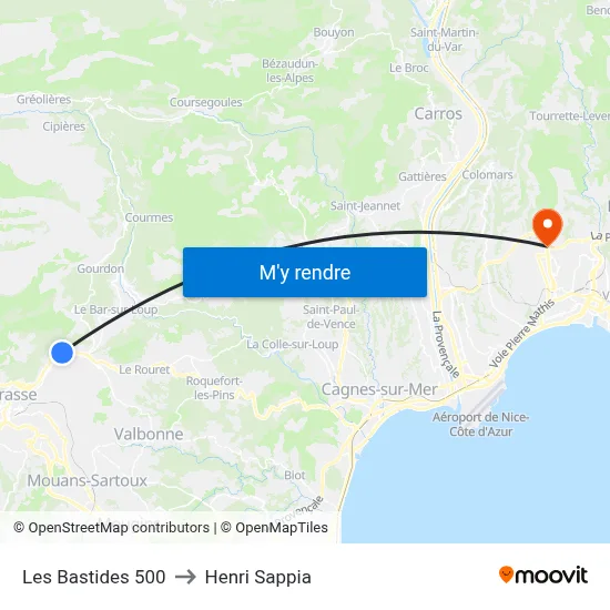 Les Bastides 500 to Henri Sappia map
