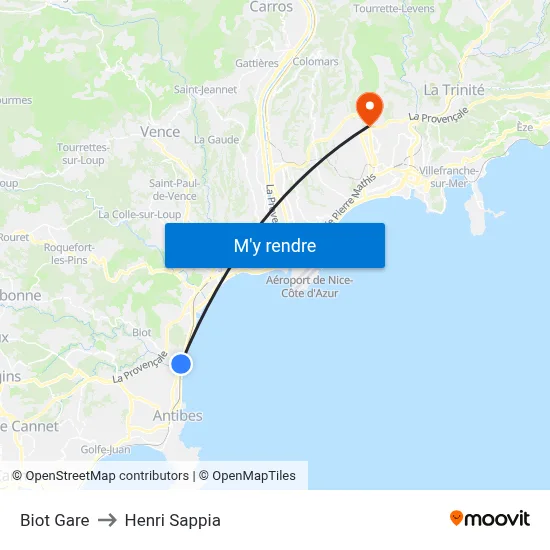 Biot Gare to Henri Sappia map