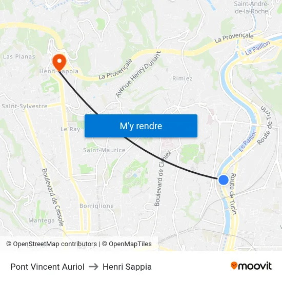 Pont Vincent Auriol to Henri Sappia map
