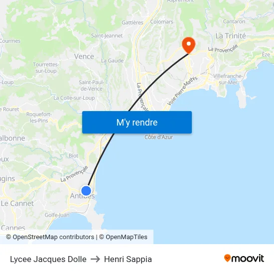 Lycee Jacques Dolle to Henri Sappia map