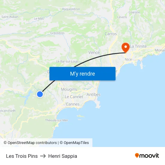 Les Trois Pins to Henri Sappia map