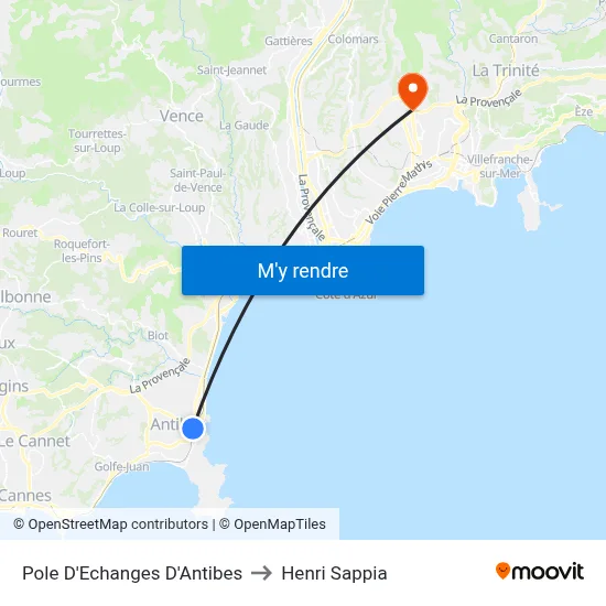 Pole D'Echanges D'Antibes to Henri Sappia map