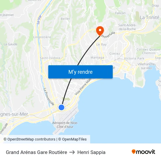 Grand Arénas Gare Routière to Henri Sappia map