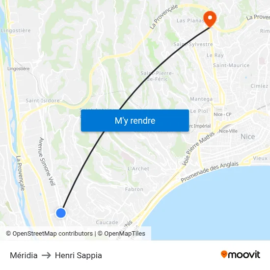 Méridia to Henri Sappia map