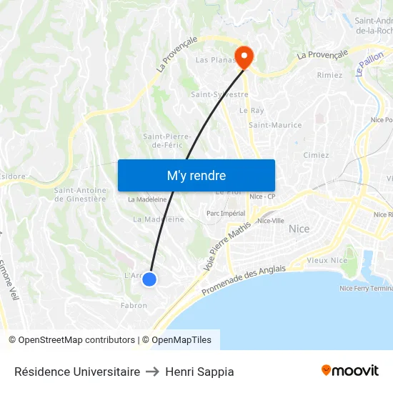 Résidence Universitaire to Henri Sappia map