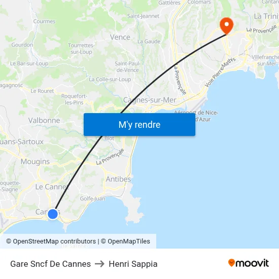 Gare Sncf De Cannes to Henri Sappia map