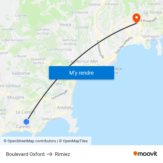 Boulevard Oxford to Rimiez map