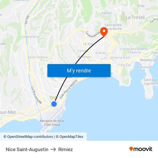 Nice Saint-Augustin to Rimiez map