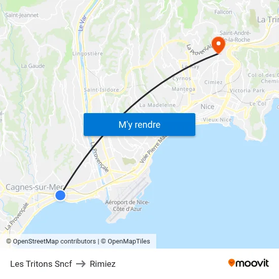 Les Tritons Sncf to Rimiez map