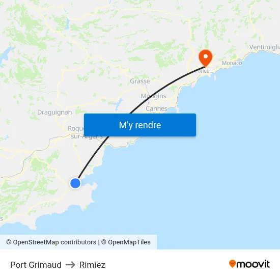 Port Grimaud to Rimiez map