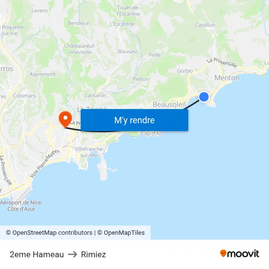 2eme Hameau to Rimiez map