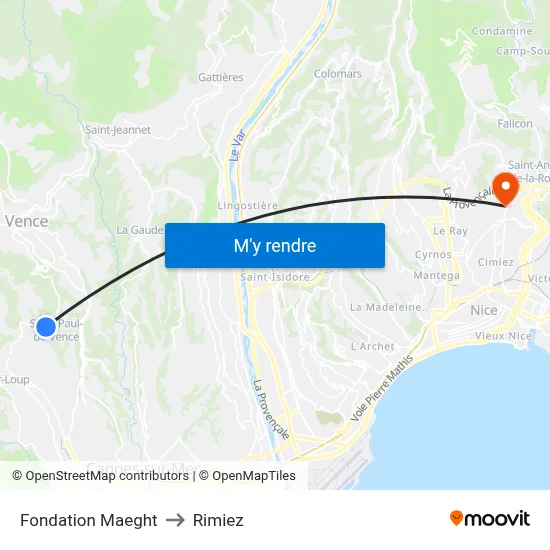 Fondation Maeght to Rimiez map