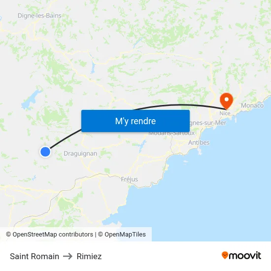 Saint Romain to Rimiez map