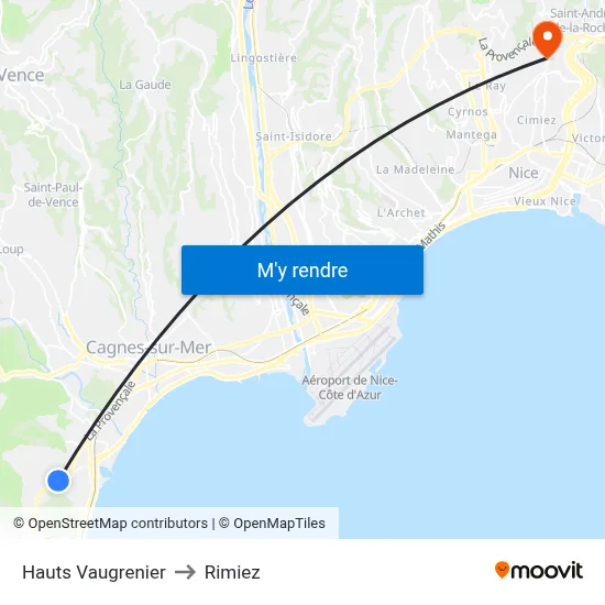 Hauts Vaugrenier to Rimiez map