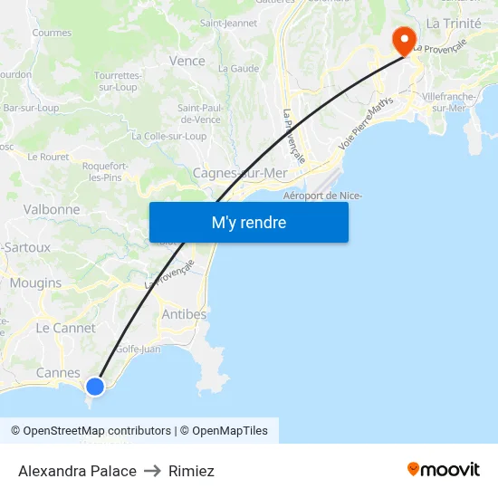 Alexandra Palace to Rimiez map