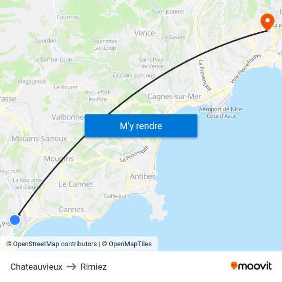 Chateauvieux to Rimiez map