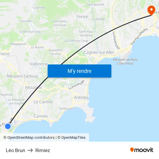 Léo Brun to Rimiez map