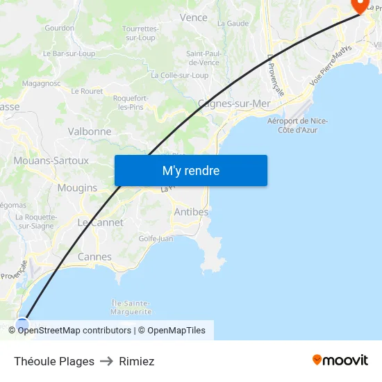 Théoule Plages to Rimiez map