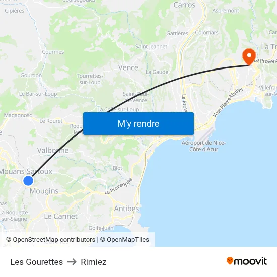 Les Gourettes to Rimiez map