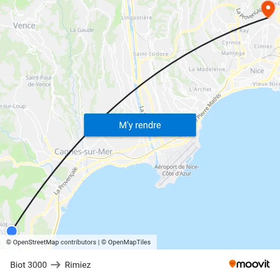 Biot 3000 to Rimiez map