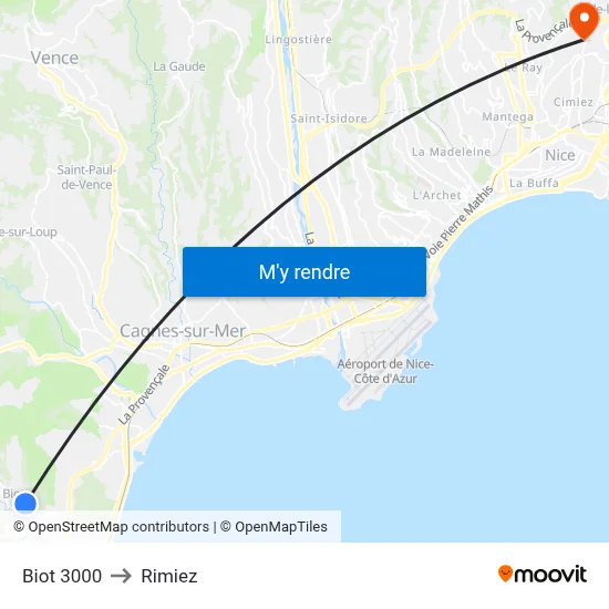 Biot 3000 to Rimiez map