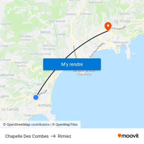 Chapelle Des Combes to Rimiez map