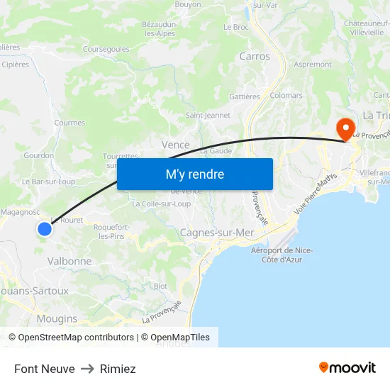 Font Neuve to Rimiez map