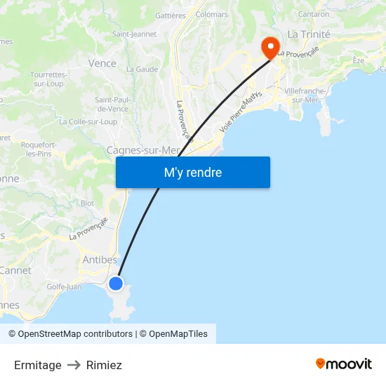 Ermitage to Rimiez map