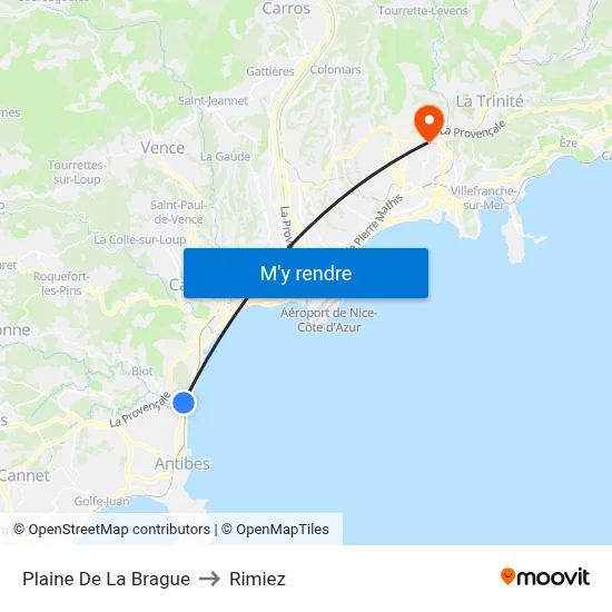 Plaine De La Brague to Rimiez map