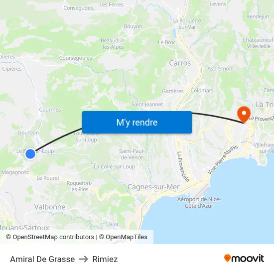 Amiral De Grasse to Rimiez map