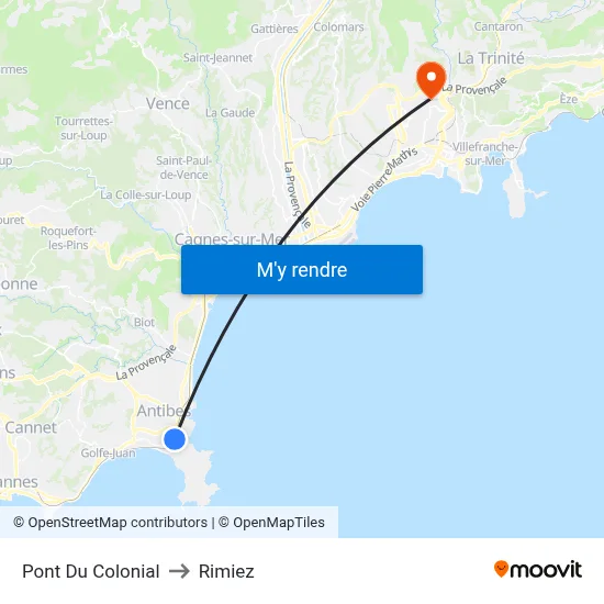 Pont Du Colonial to Rimiez map