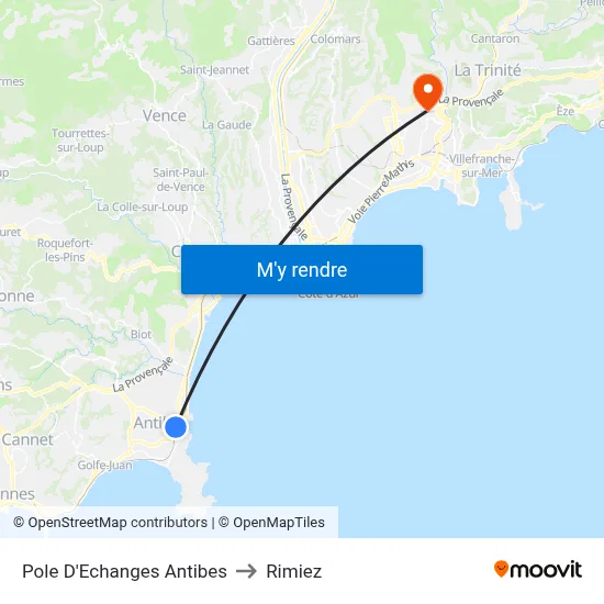 Pole D'Echanges Antibes to Rimiez map