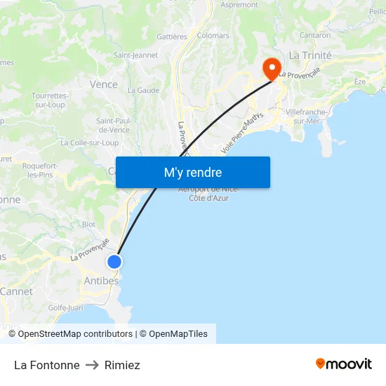 La Fontonne to Rimiez map