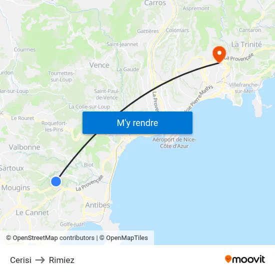 Cerisi to Rimiez map