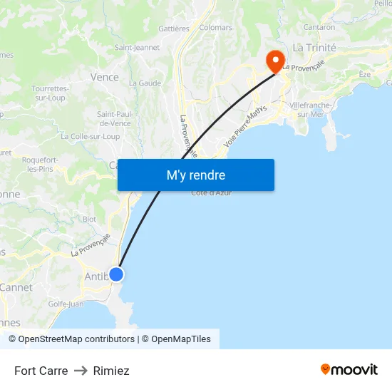 Fort Carre to Rimiez map